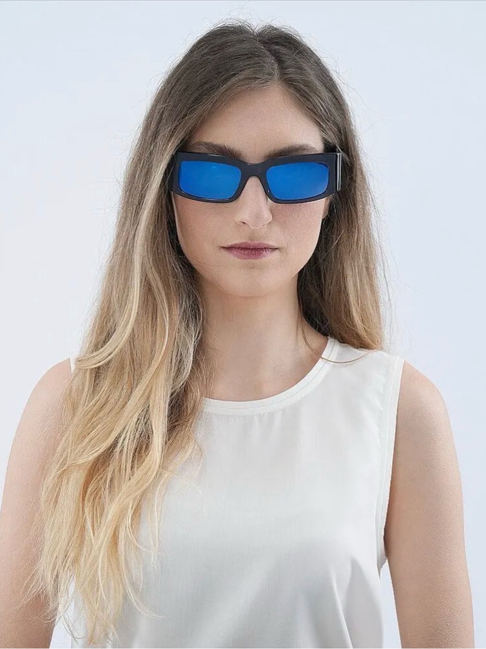 BALENCIAGA Blue Mirrored Geometric Unisex Sunglass BB0328S 004 New no case .R14A - Picture 11 of 12